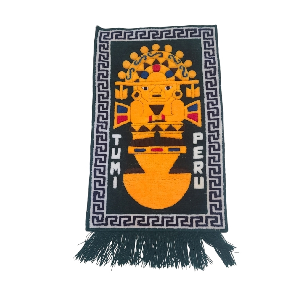 Peruvian Alpaca vintage handmade tumi Peru wall hanging Tapestry green gold